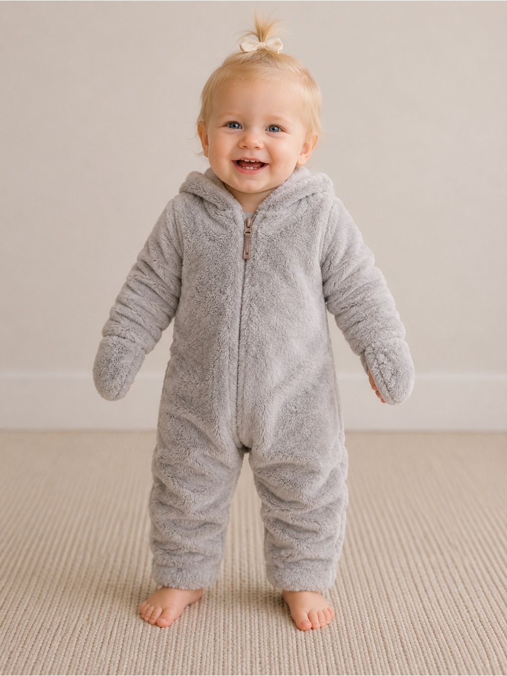 Koala Baby Gray Plush Bear Bunting Snowsuit Pram Suit | Size 9-12M